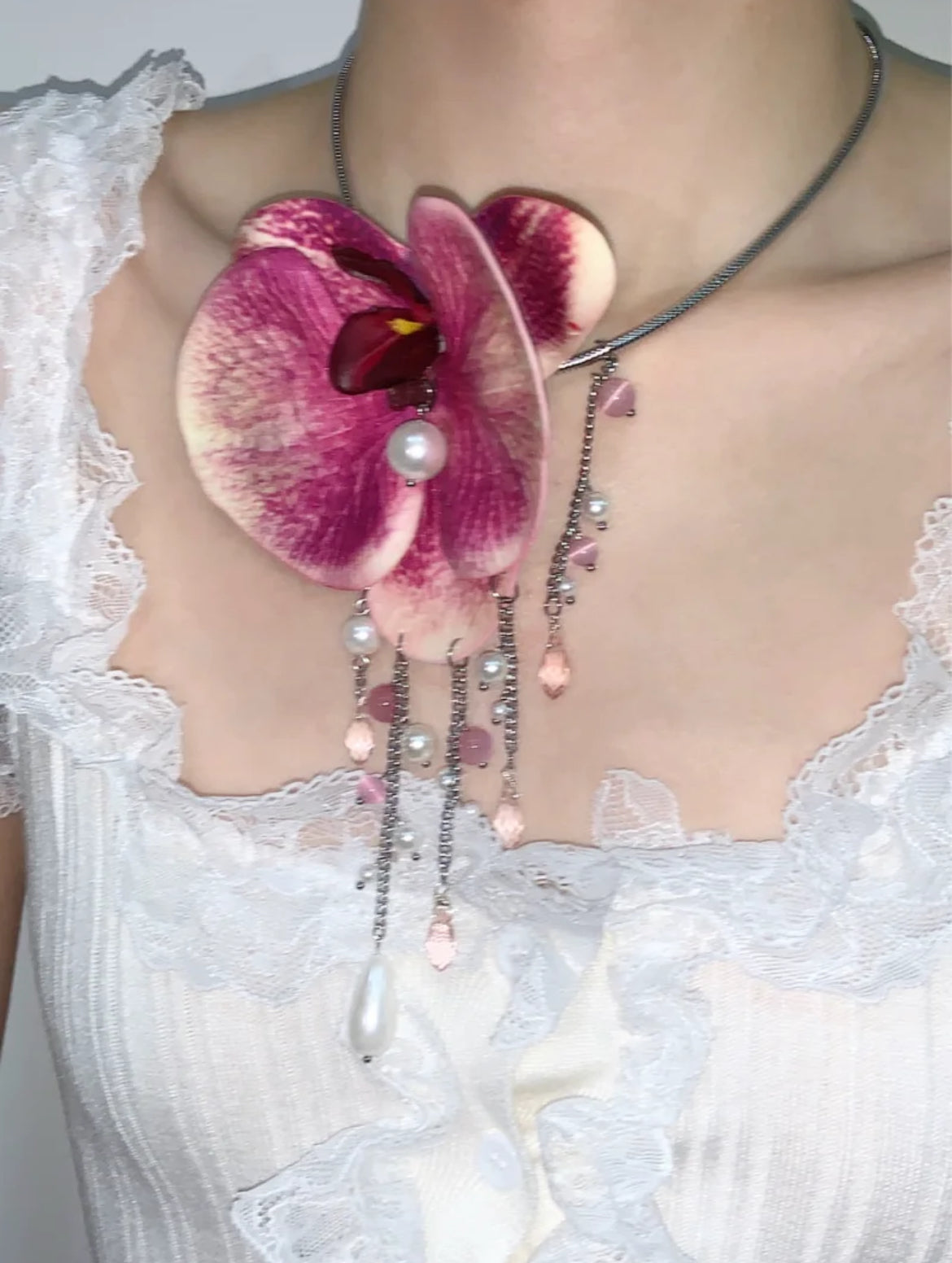 Butterfly Orchid Tassel Necklace