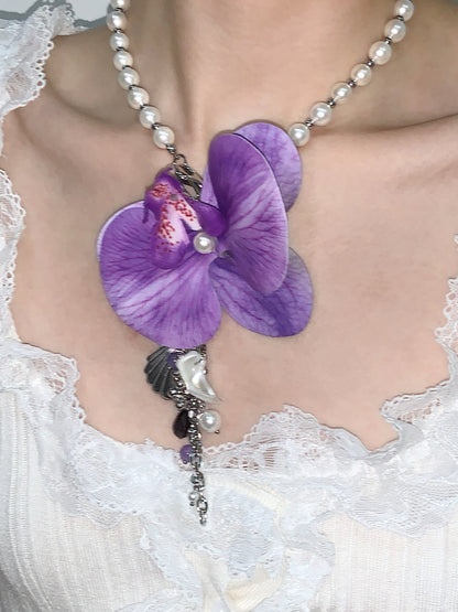 Butterfly Orchid Tassel Necklace