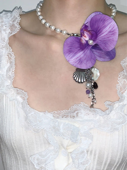 Butterfly Orchid Tassel Necklace