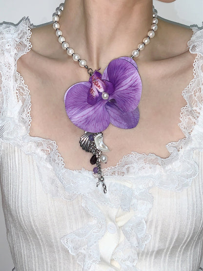 Butterfly Orchid Tassel Necklace