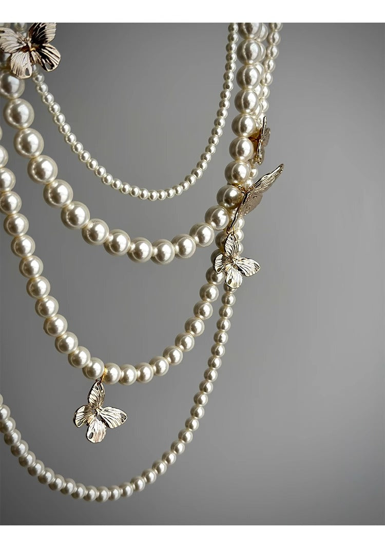 Butterfly Pearl Layered Necklace