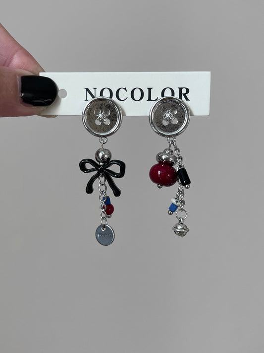 Button Bow Asymmetric Earrings