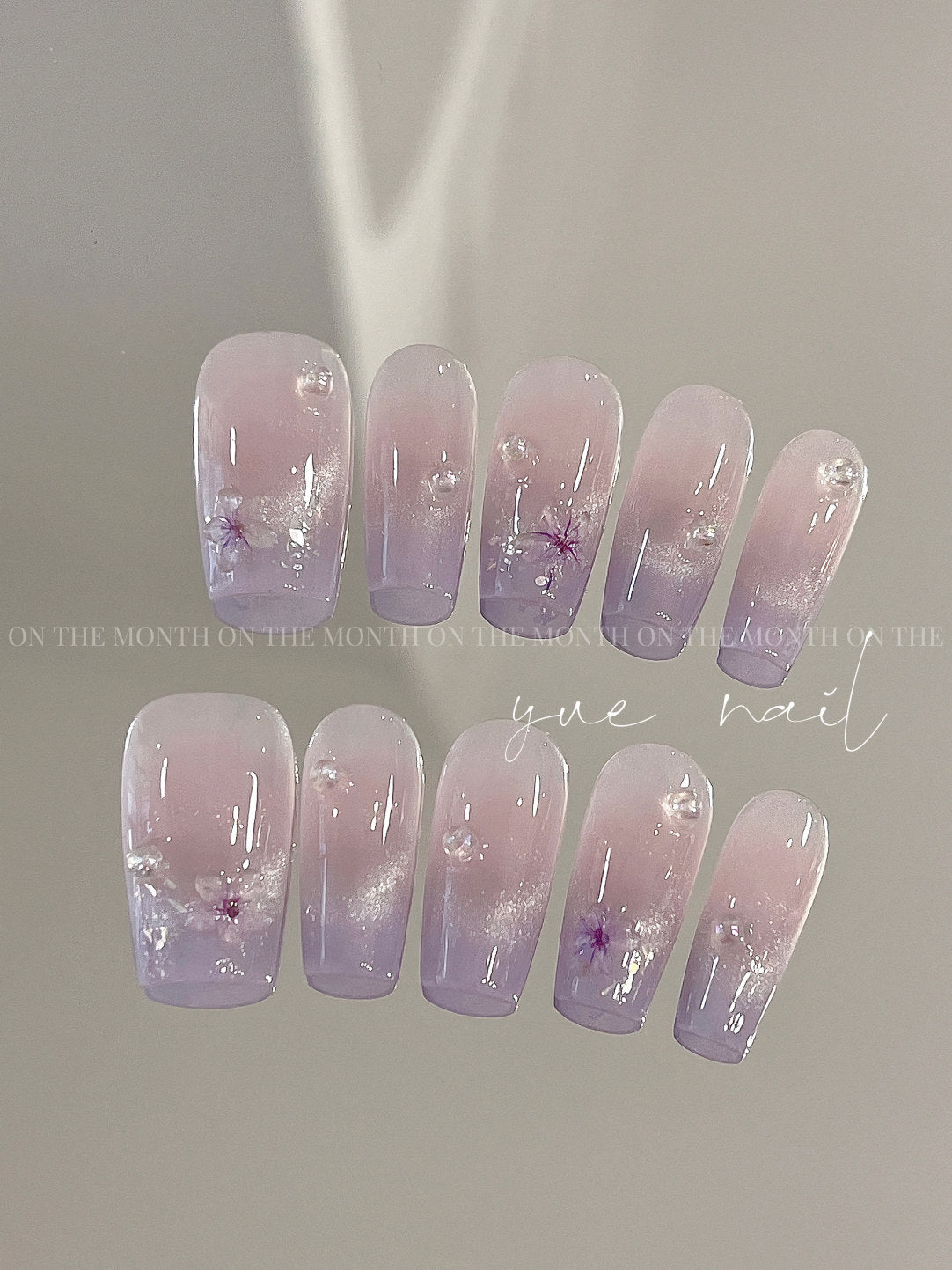 Cateye Flower Purple Press On Nails Set