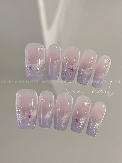 Cateye Flower Purple Press On Nails Set