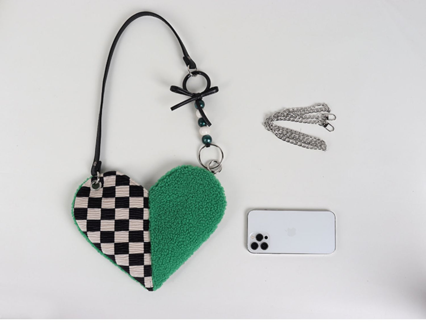 Checkered Heart Shape Shoulder Bag