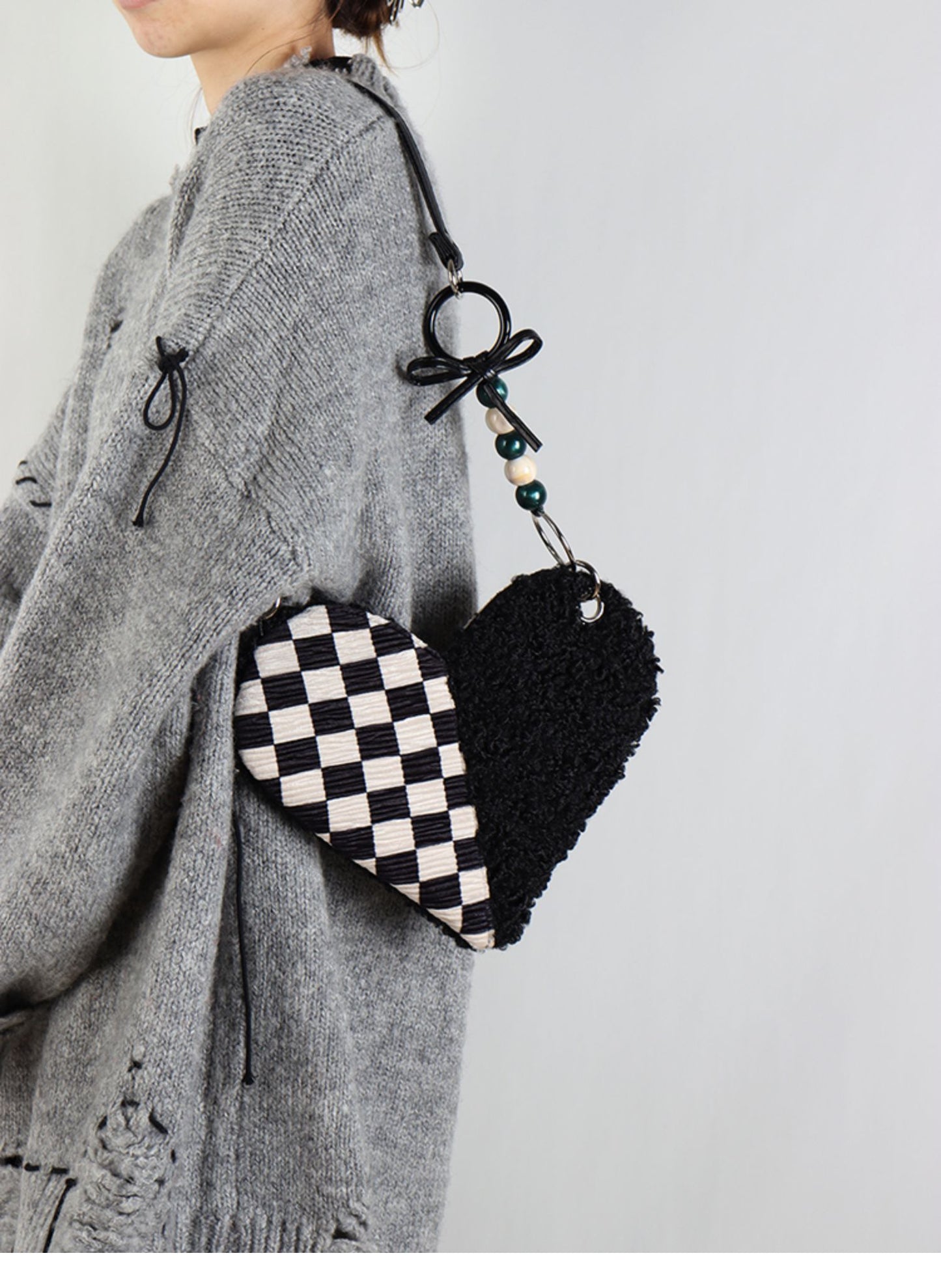 Checkered Heart Shape Shoulder Bag