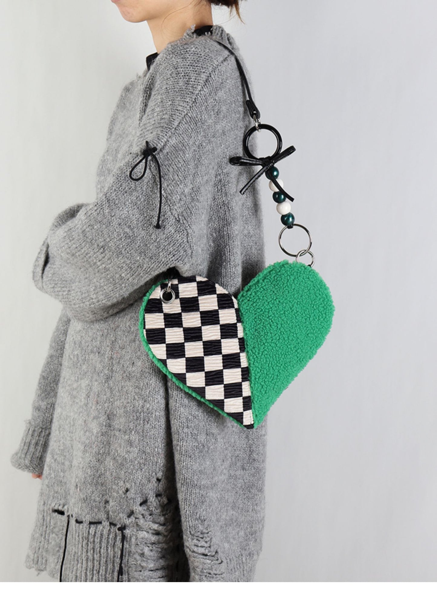 Checkered Heart Shape Shoulder Bag