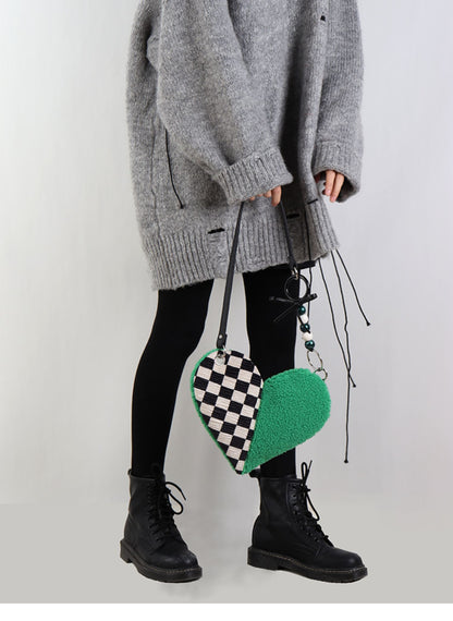 Checkered Heart Shape Shoulder Bag