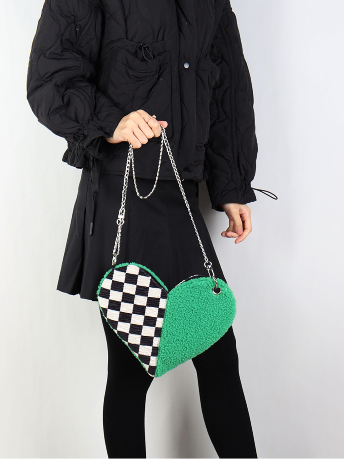 Checkered Heart Shape Shoulder Bag