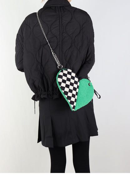 Checkered Heart Shape Shoulder Bag