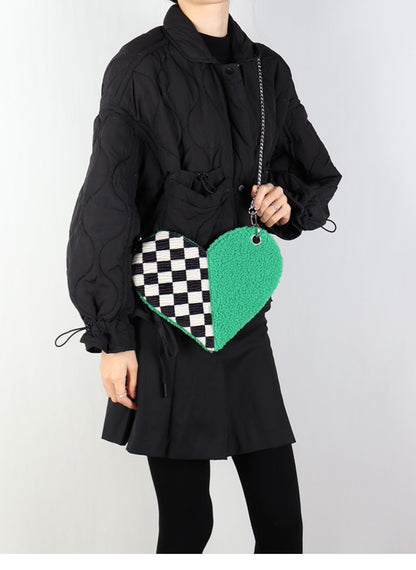 Checkered Heart Shape Shoulder Bag