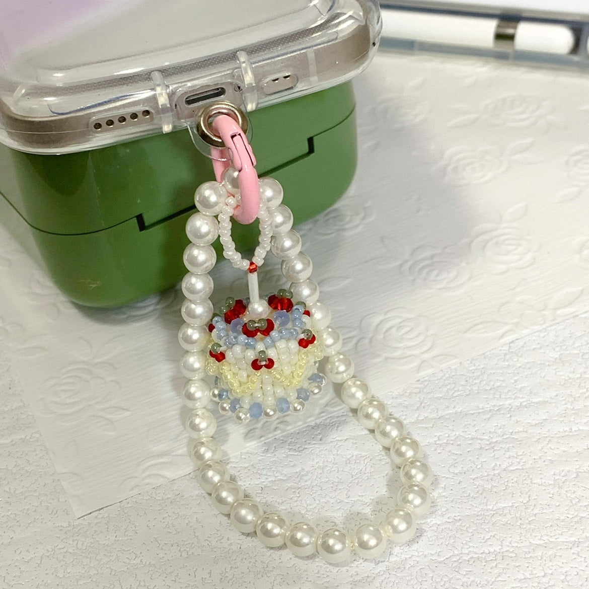 Cherry Cake Beaded Phone Charm