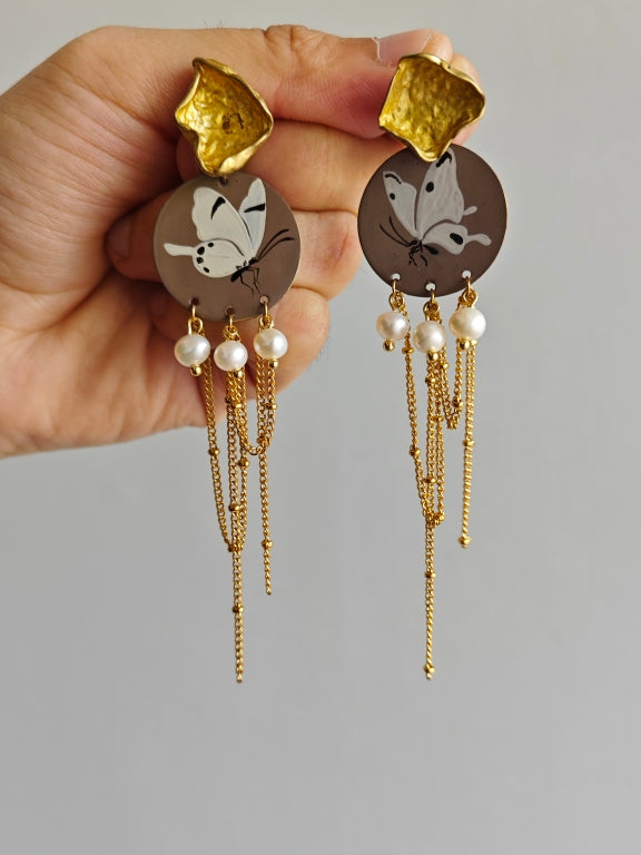 Chinese Lacquer Autumn Butterfly Tassel Earrings