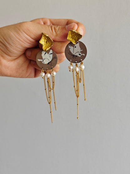 Chinese Lacquer Autumn Butterfly Tassel Earrings