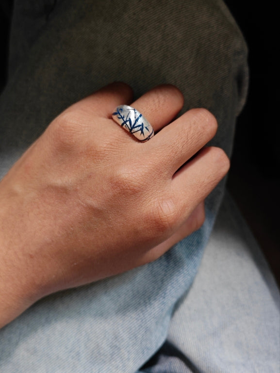 Chinese Lacquer Bamboo Earrings Ring