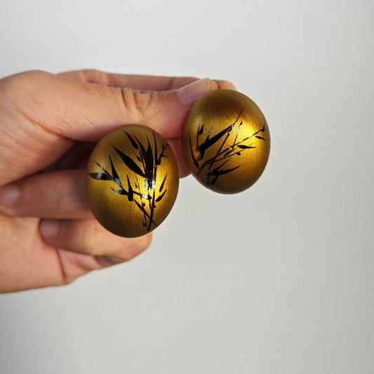 Chinese Lacquer Bamboo Gold Ball Studs