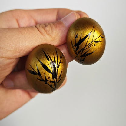 Chinese Lacquer Bamboo Gold Ball Studs