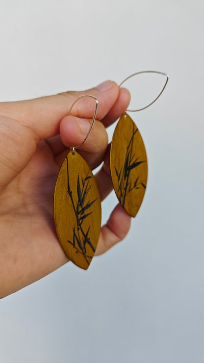 Chinese Lacquer Bamboo Leaves Earrings