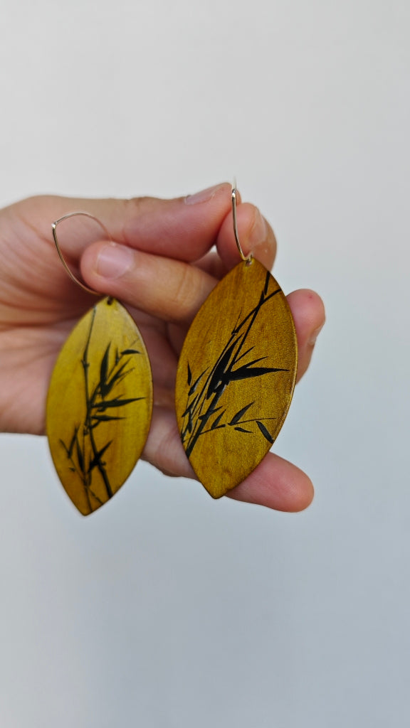 Chinese Lacquer Bamboo Leaves Earrings