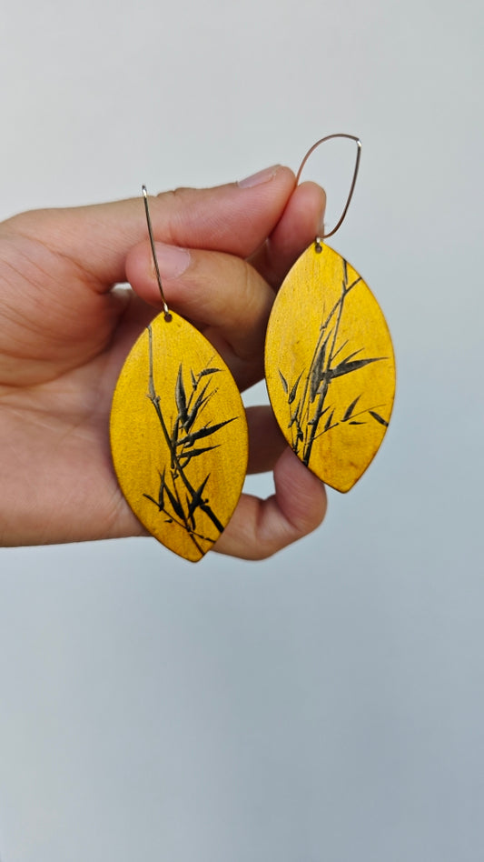 Chinese Lacquer Bamboo Leaves Earrings