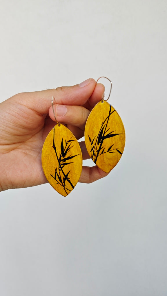 Chinese Lacquer Bamboo Leaves Earrings