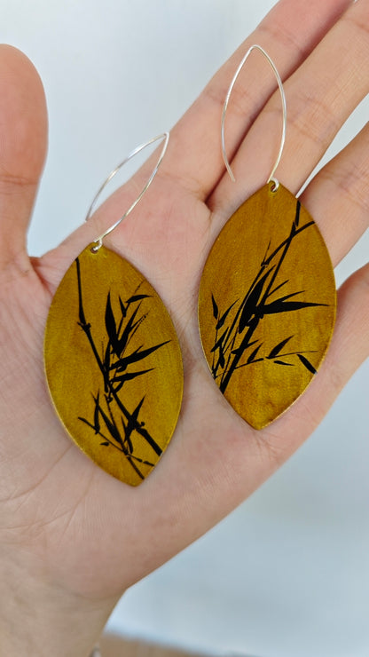 Chinese Lacquer Bamboo Leaves Earrings