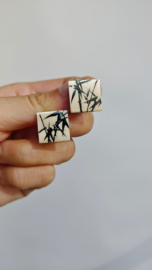 Chinese Lacquer Bamboo Square Studs