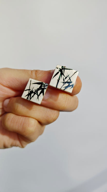 Chinese Lacquer Bamboo Square Studs