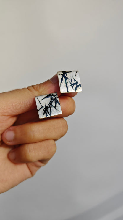 Chinese Lacquer Bamboo Square Studs