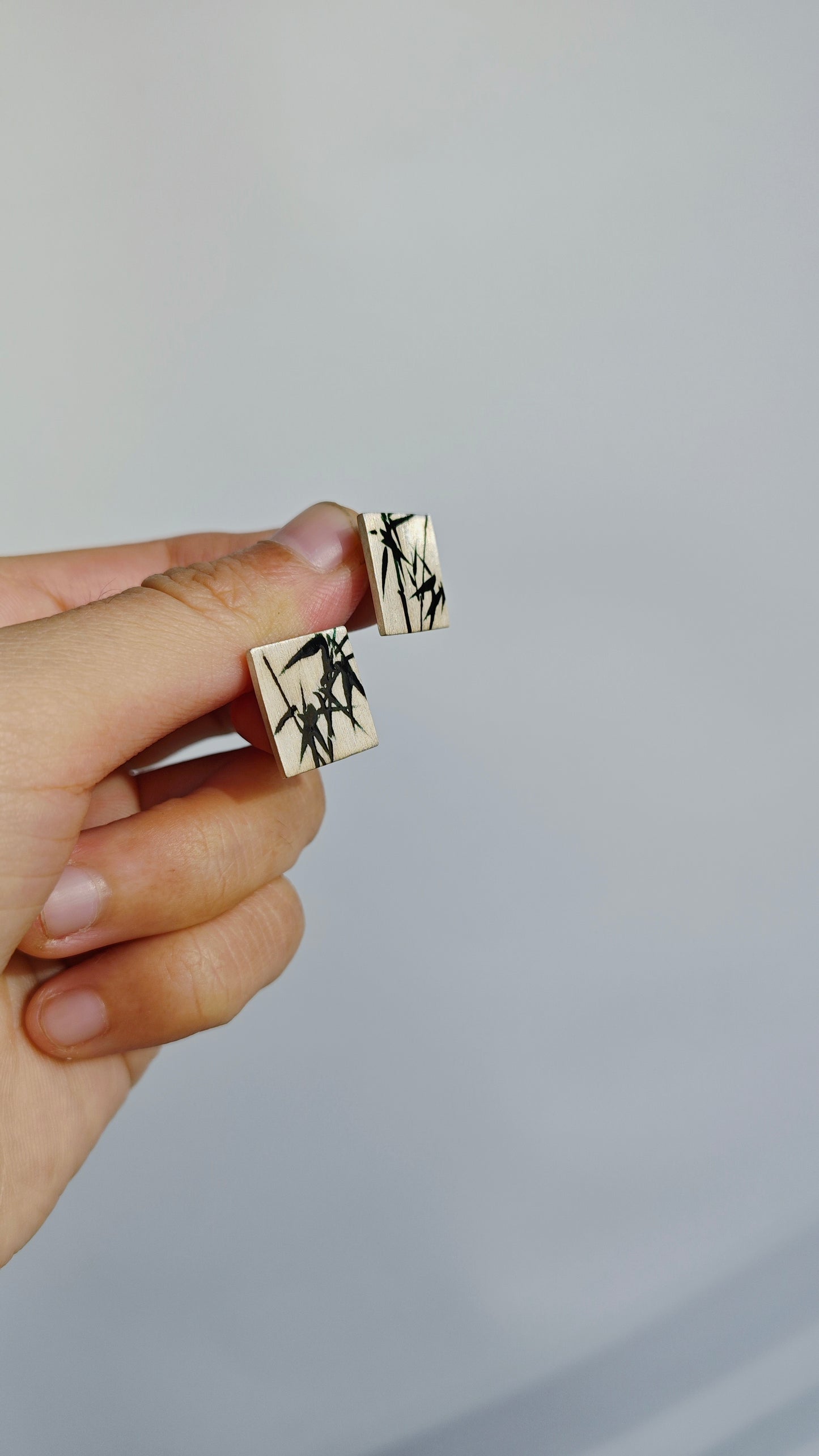 Chinese Lacquer Bamboo Square Studs