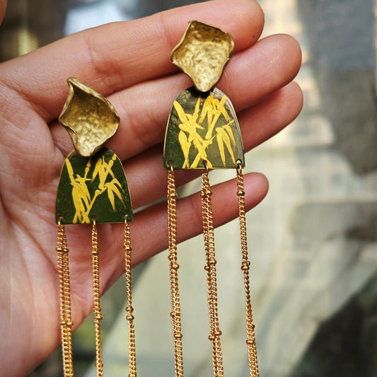 Chinese Lacquer Bamboo Tassel Long Earrings