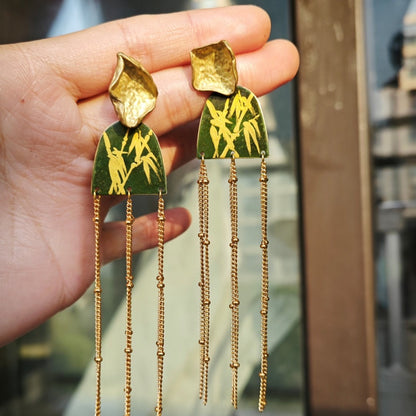 Chinese Lacquer Bamboo Tassel Long Earrings