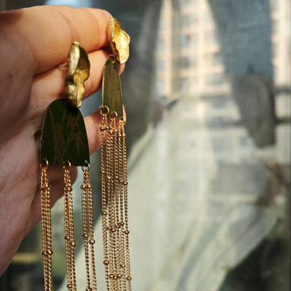 Chinese Lacquer Bamboo Tassel Long Earrings