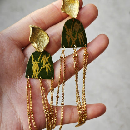 Chinese Lacquer Bamboo Tassel Long Earrings