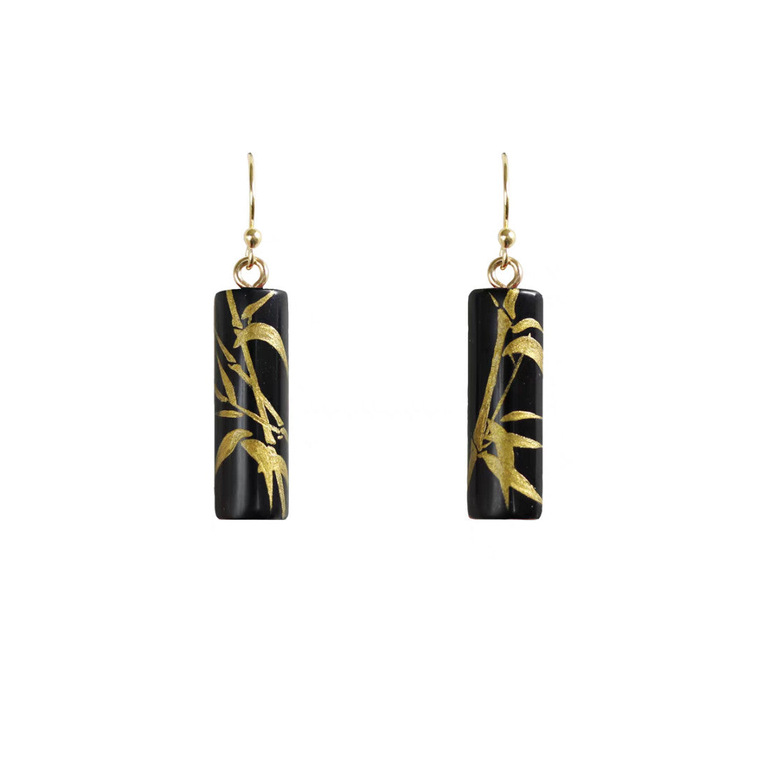 Chinese Lacquer Bamboo Wooden Earrings