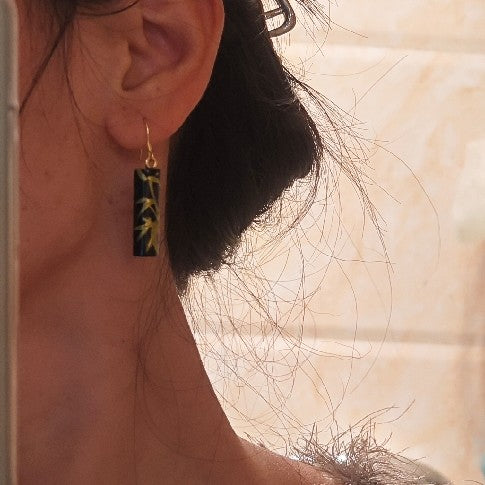 Chinese Lacquer Bamboo Wooden Earrings