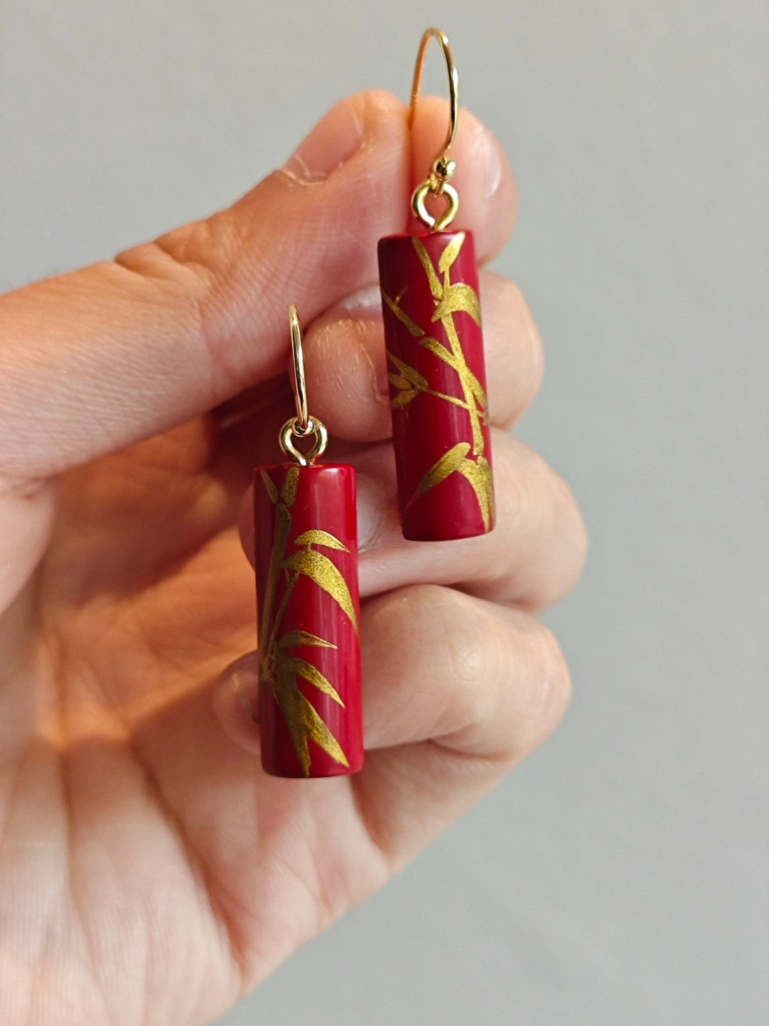 Chinese Lacquer Bamboo Wooden Earrings