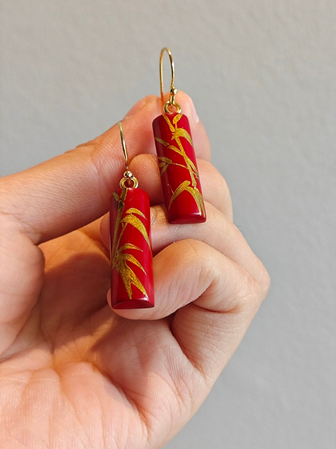 Chinese Lacquer Bamboo Wooden Earrings