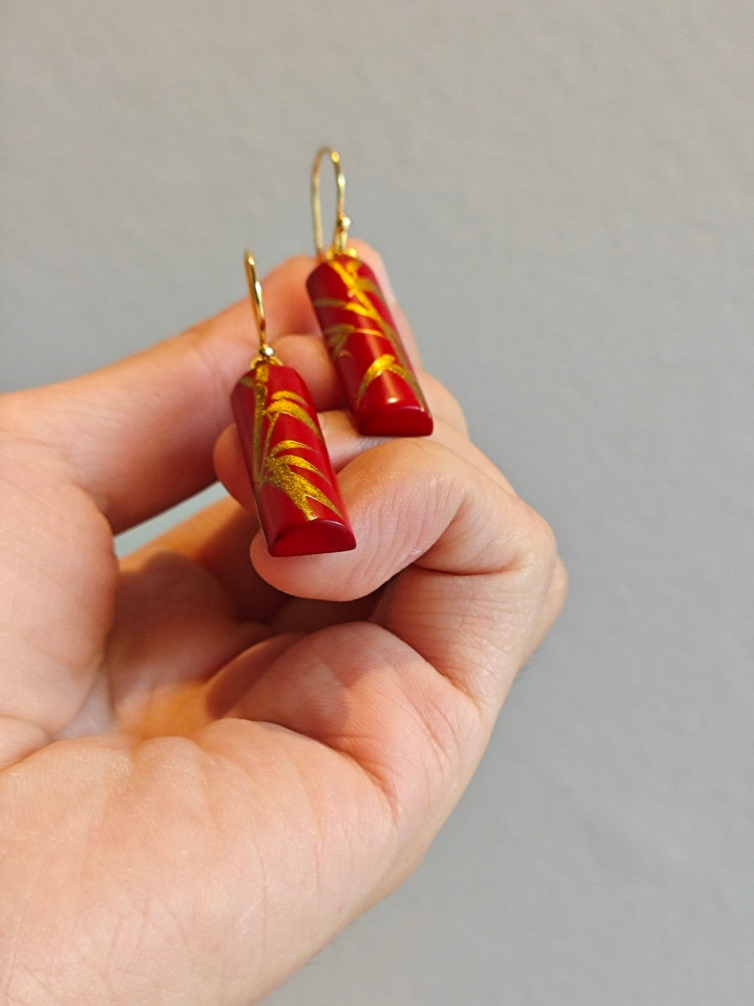 Chinese Lacquer Bamboo Wooden Earrings