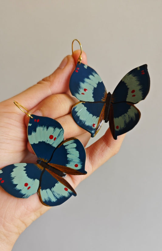 Chinese Lacquer Blue Butterfly Earrings