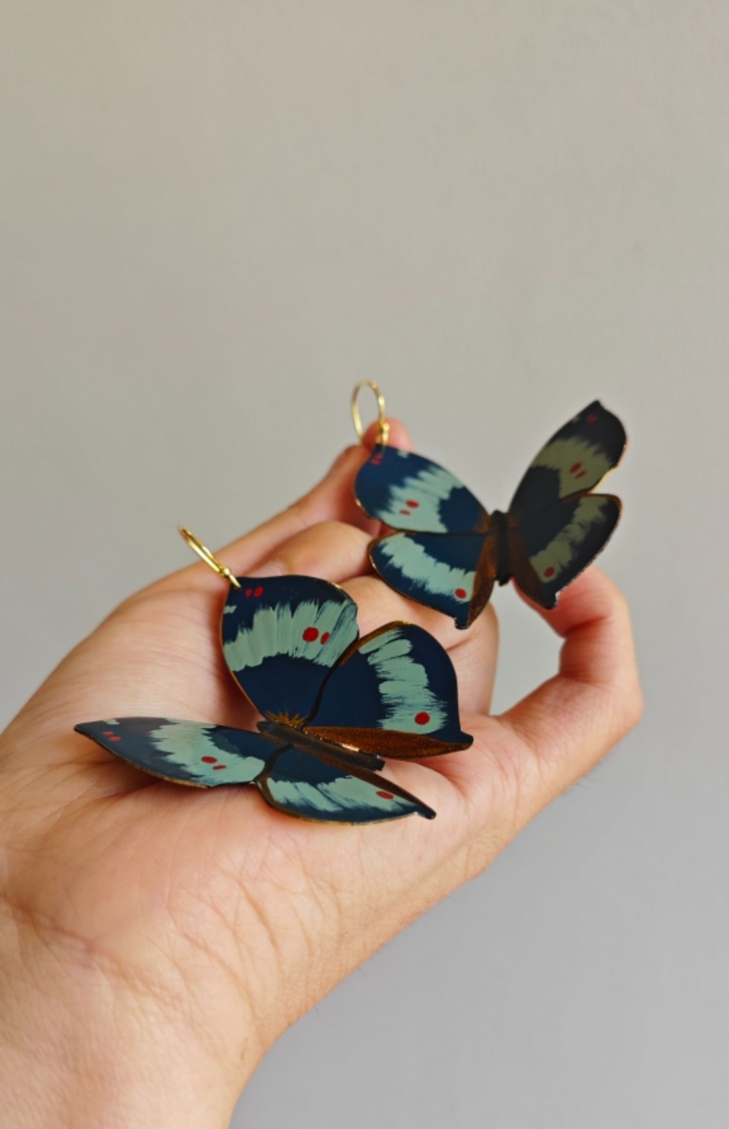 Chinese Lacquer Blue Butterfly Earrings