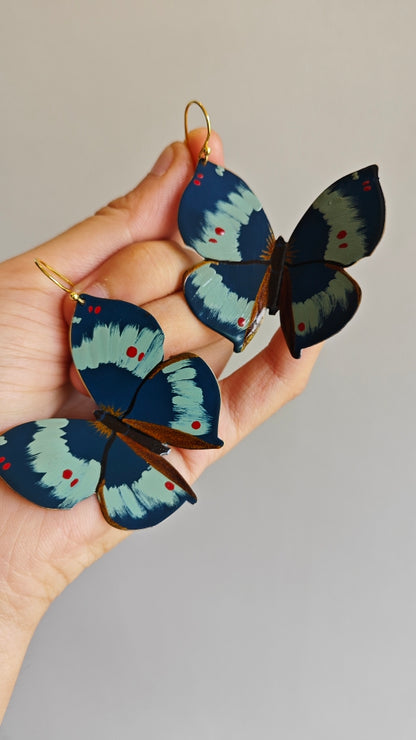 Chinese Lacquer Blue Butterfly Earrings