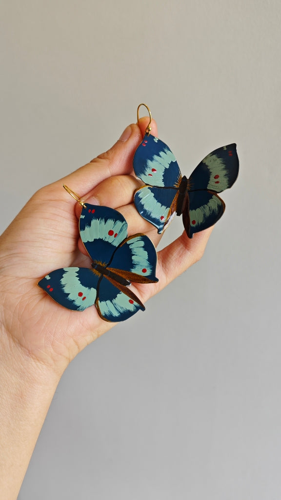 Chinese Lacquer Blue Butterfly Earrings