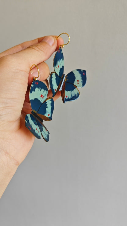 Chinese Lacquer Blue Butterfly Earrings