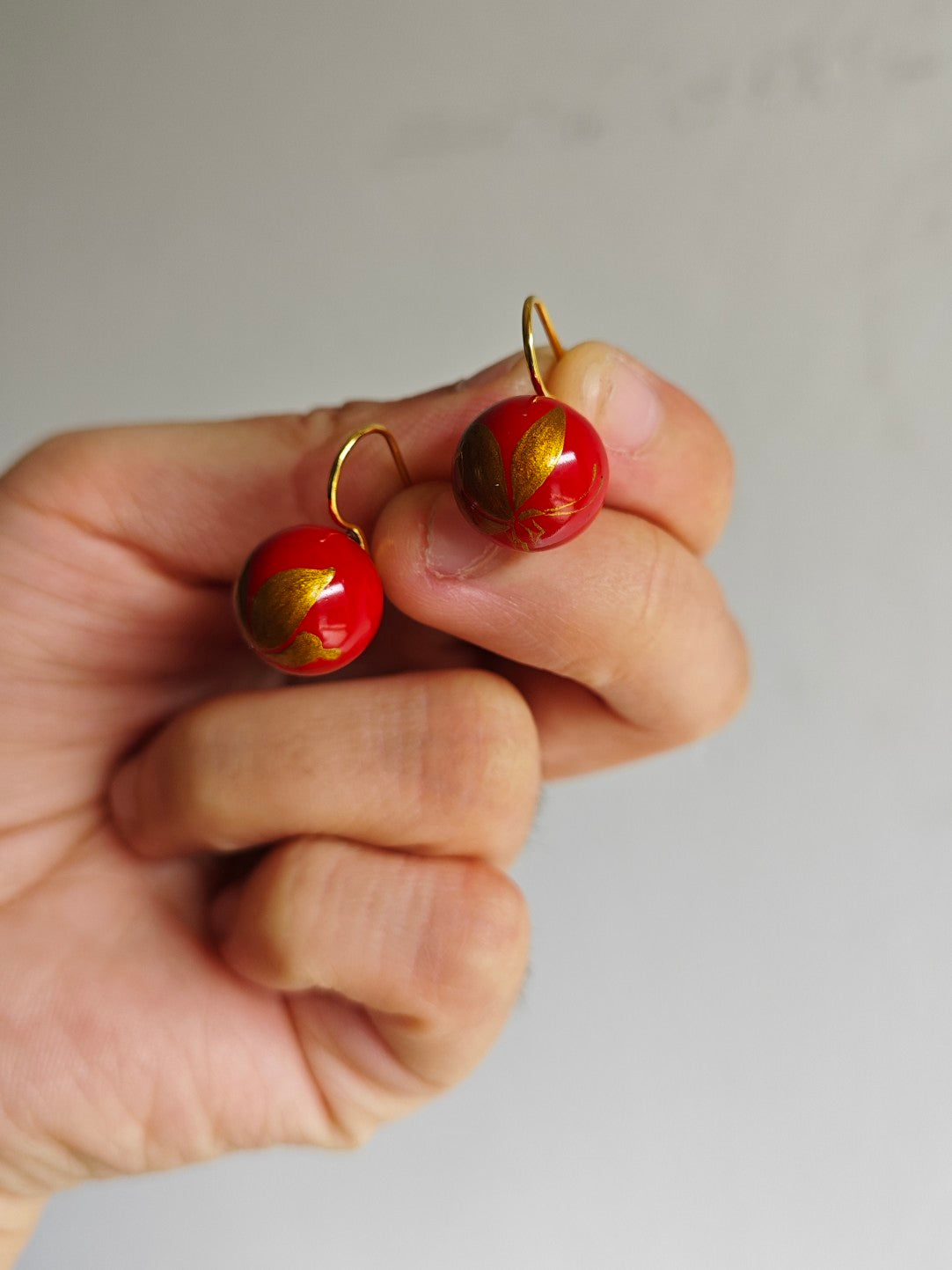 Chinese Lacquer Butterfly Ball Earrings