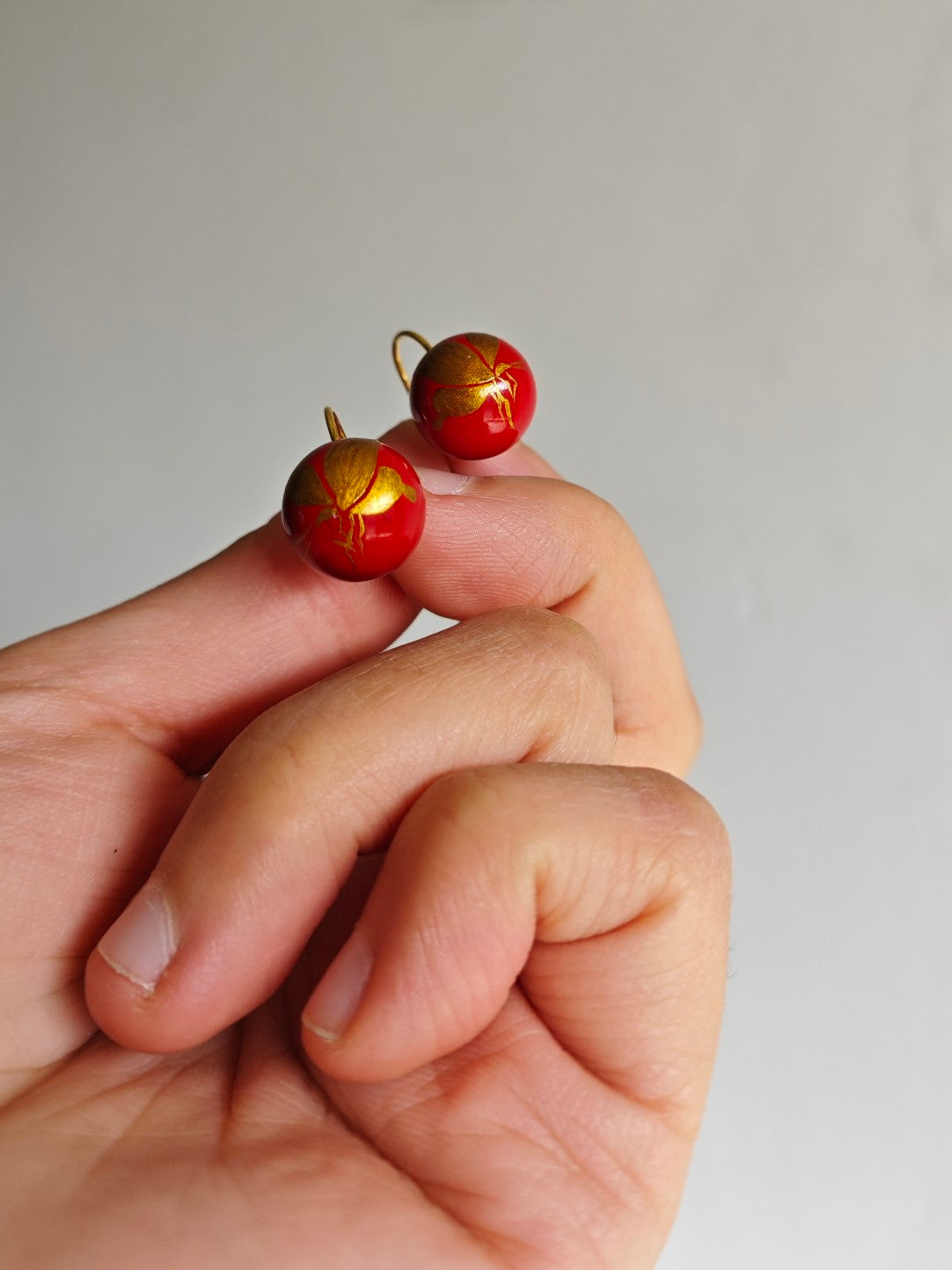 Chinese Lacquer Butterfly Ball Earrings