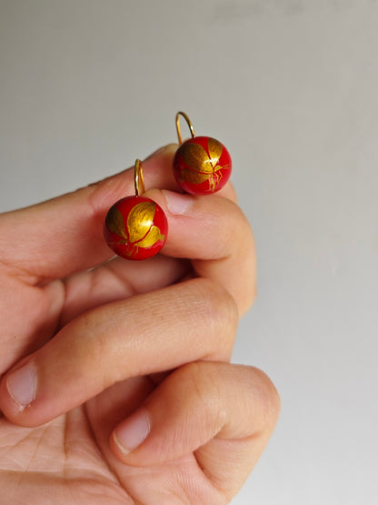 Chinese Lacquer Butterfly Ball Earrings