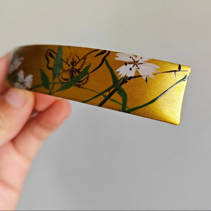 Chinese Lacquer Butterfly Flower Golden Hair Clip