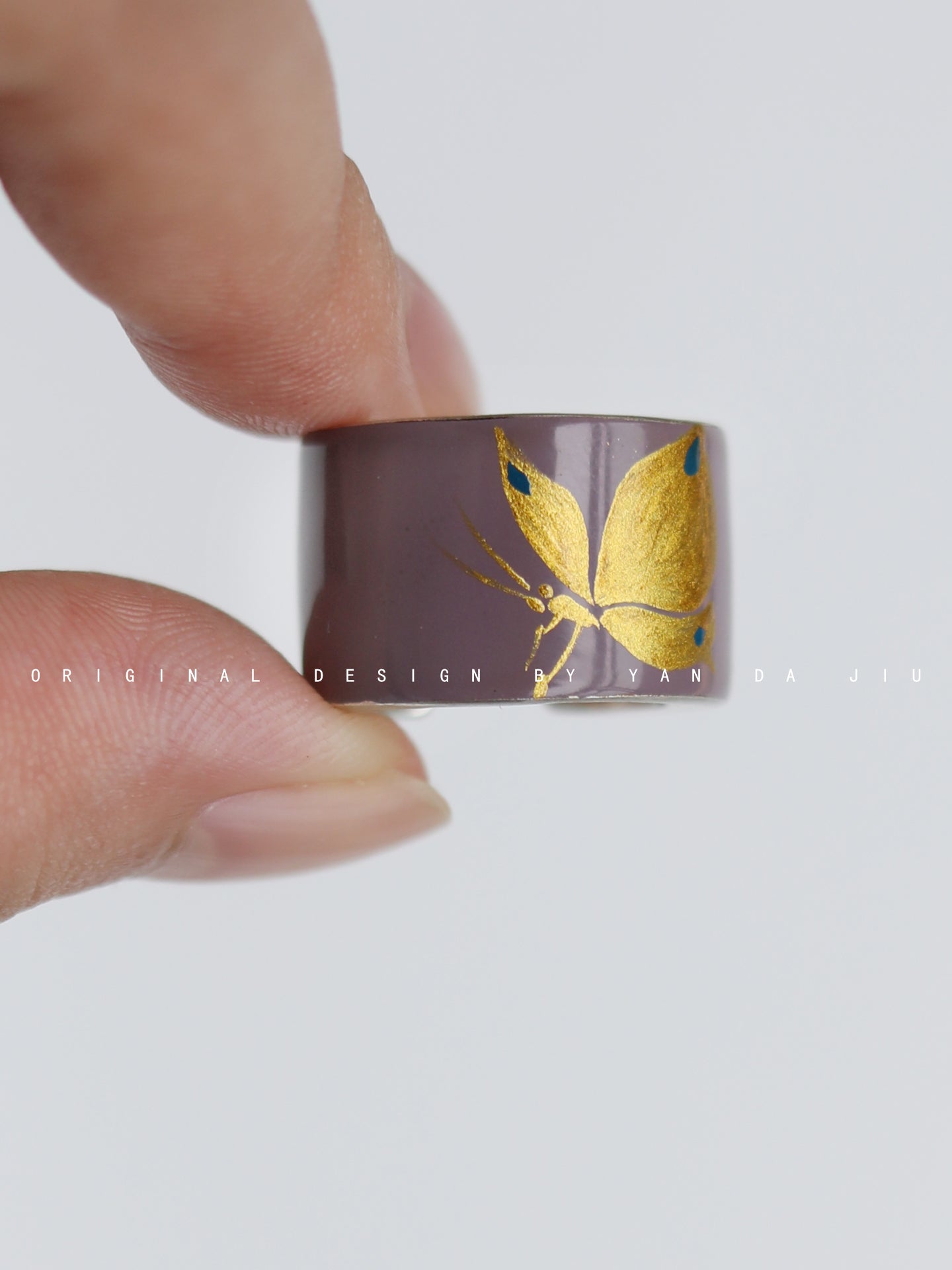 Chinese Lacquer Butterfly Open-end Wide Ring