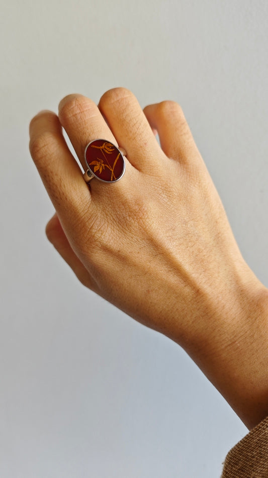 Chinese Lacquer Flower Agate Open-end Ring